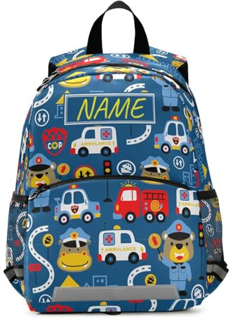 Ksajwzf Toddlers Backpack Custom Kid's Name Car Cartoons Bookbag for Boys Girls 3-6 Years,Personalized Colorful Cars Bus Kindergarten Preschool Backpack Daypack