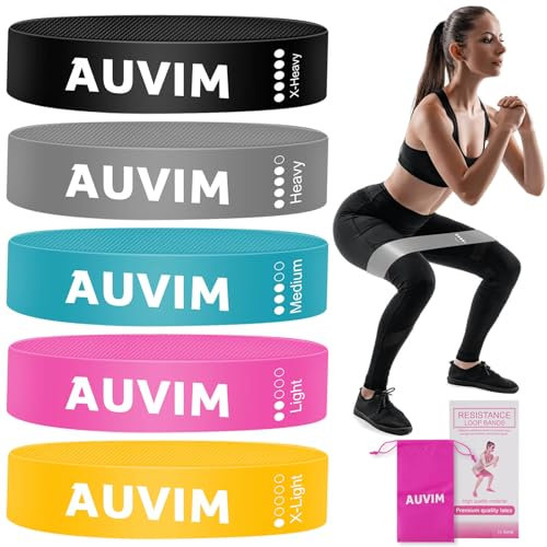 AUVIM Fitnessbänder [5er Set] Widerstandsbänder Set für Frauen & Männer, 100% Latex Fitnessband Resistance mit 5 Stufen der Bänder für Fitness zu Hause, Dehnen, Krafttraining, Physiotherapeutie, Yoga