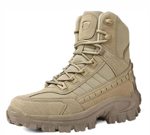 Anfibi Militari Uomo Stivali Tattici Stivali Tattico da Combattimento Militare Alto Alto Allacciate Scarpe con Cerniera Laterale per Tutti i Terreni per Escursionismo,Lavoro,Giallo,40 EU