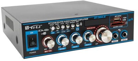 Amplificateur, amplificateur audio, mini amplificateur HiFi, taux de distorsion de 0,1 %, connectivité Bluetooth, radio stéréo (fréquence : 87,5-108 MHz), télécommande