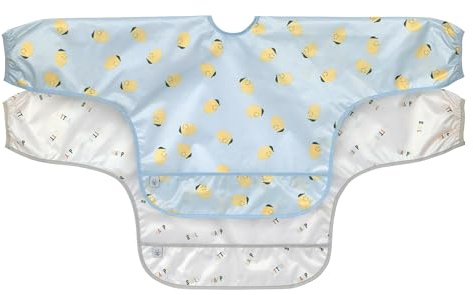 LÄSSIG Baby Set de bavoirs à manches longues (2 pcs.) à nouer Protection antichute/Long Sleeve Bib Happy Fruits Lemon