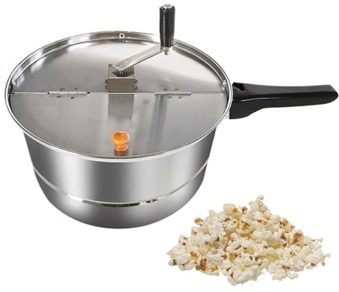 Popcorn Maker Manual Stirring Popcorn Maker Machine, Non-Stick Stainless Steel Stovetop Popcorn Maker, Popcorn Pot with Heat Insulation Rubber Handle and Lid, Stovetop Popcorn Maker, Popcorn Maker