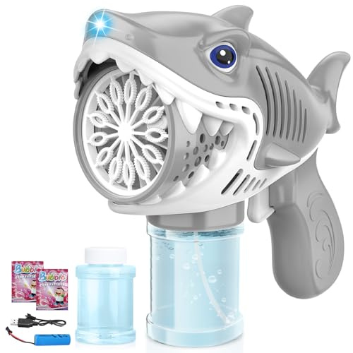 Aooess Toys for 3+ Year Old Boys: Automatic Bubble Machine Gun for Kids Gifts for Age 3 4 5 6 7 8 Year Old Children Bubble Blower Toys Birthday Party Presents Bubble Makers (Grey Shark)