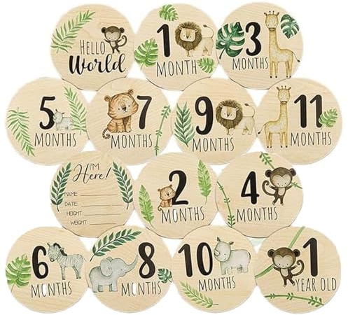 7 tarjetas de hito de bebé, tarjetas de madera para bebé, letreros mensuales de bienvenida de doble cara para recién nacidos, 10 cm, juego de regalo para nuevos padres