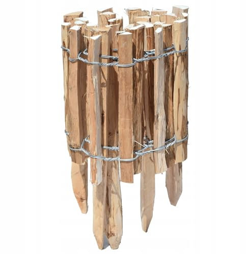 Staketenzaun mit Pfosten Gartenzaun Länge 5m Höhe 60 cm Holzzaun Zaunlatte Haselnussholz Lattenabstand 3-4 cm Beetumrandung Rollzaun Kastanienzaun Wegbegrenzung 500 cm x 60 cm
