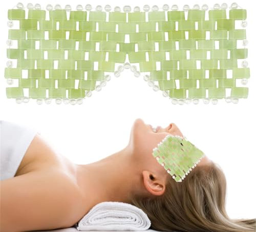 Jade Eye Mask Relieve Swelling Reusable Colding Compress Massager Sleeping Eye Cover 100% Real Natural Jade Blindfold for Relief Facial Eliminate Puffiness Dark Circles Headaches Hot Cold Therapy