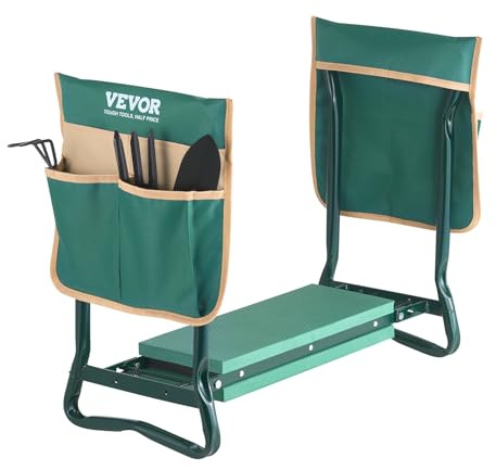 VEVOR Inginocchiatoio Sedile da Giardino, 152 mm Larghezza, Sgabello Robusto Giardino Pieghevole con 2 Borse per Attrezzi, Allevia Dolore al Ginocchio alla Schiena, Panca Giardino Portatile
