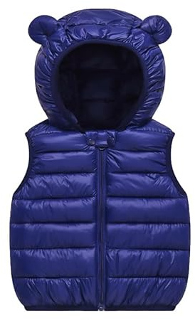 JiAmy Smanicato Bambino e Bambina, Gilet Imbottito con Cappuccio Orecchie da Orso, Giubbotto Senza Manica BambiniBlu Navy3-4 Anni