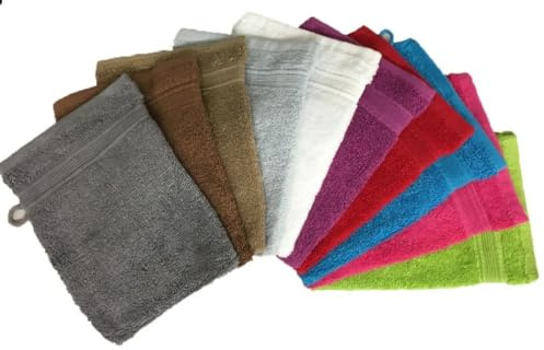 Générique Lot de 10 Gants de Toilette 100% Coton - 15 x 21 CM – Qualité Premium - Couleurs ALÉATOIRES