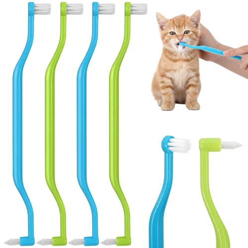 guduling 4 Pcs Cat Tooth Brush,Double Headed Dog Toothbrush Set,Toothbrush for Cats Round,Soft Puppy Toothbrushes with Micro Brush Head & Curved Handle to Reduce Plaque Tartar Formation(Blue,Green)