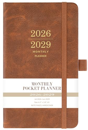2026-2029 Monthly Pocket Planner - JUL 2026 - JUN 2029, 3 Year Calendar, Faux Leather Cover, 3.8 × 6.3, Pen Holder, 2 Bookmarks, Back Pocket