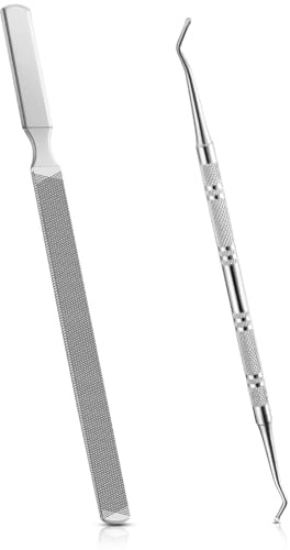 Aililong Set de Cuidado pies Lima Acero Doble Plateada 18 cm y Levantador uñas Cabezal, Herramientas para el Las los pies, Diario