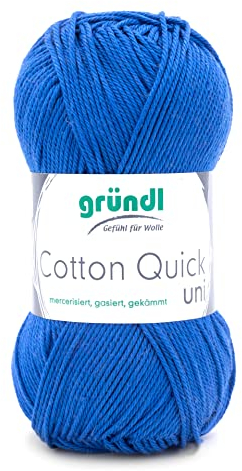 Gründl Wolle Cotton Quick uni - dünne Wolle zum Häkeln - Strickgarn - Häkelgarn - Glänzend und hautfreundlich - 100% Baumwolle - 1 Knäuel 50 g / 125 m - Nadelstärke 3-4 - Royalblau