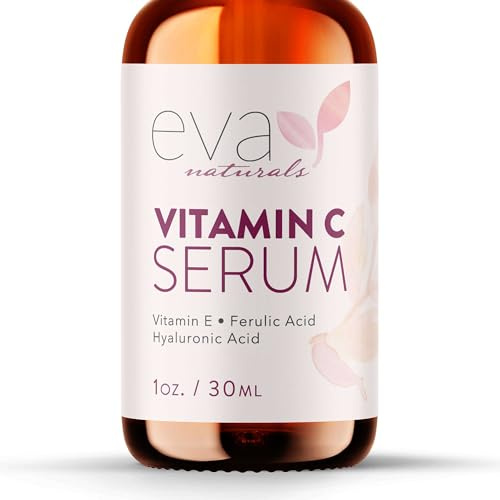 Eva Naturals Vitamin C Serum for Face – Dark Spot Corrector with Vitamin E & CoQ10 – Anti Aging Facial Serum for Glowing Skin, Fine Lines, Wrinkles & Acne Scars (30 mL)
