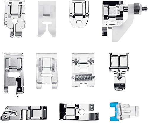 Faburo Prensatelas Maquina Coser 11 Pcs, Costura Accesorios para Máquina de Coser Singer, Alfa, IKEA, Brother, Janome, Elna, Juki, Lidl, Bricolaje y Herramientas, Prensatelas Profesional de Overlock