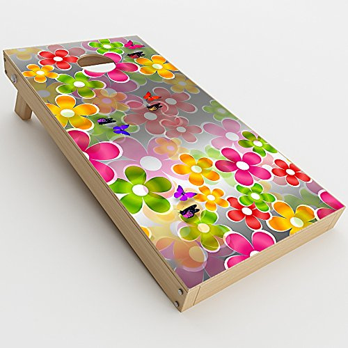 Skin Decal Vinyl Wrap for Cornhole Game Board Bag Toss (2xpcs.) Skins Stickers Cover/Butterflies and Daisies Flower