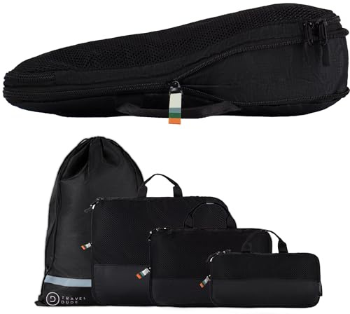 TRAVEL DUDE Organizador Maleta con Compresión – Packing Cubes de Viaje, Bolsas Organizadoras Maleta para Ropa, Organizadores de Maletas y Mochila de Viaje (Negro, 4 piezas)