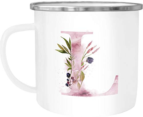 Emaille Tasse Becher Buchstaben-Tasse L Alphabet Monogram Zeichen Tasse mit Buchstabe Autiga® weiß-metall unisize