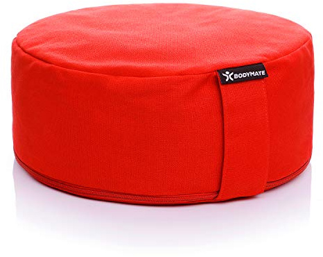 BODYMATE Cuscino Yoga Circonferenza 13 cm Diametro 31 cm con Imbottitura di Grano Saraceno e Spelta – Rivestimento Lavabile in Lavatrice 100% Cotone extra Spesso – Cuscino da Meditazione – Zafu