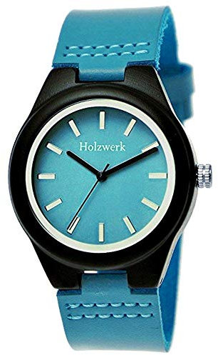 Holzwerk Germany Handgefertigte Designer Damen-Uhr Öko Natur Holz-Uhr Leder Armband-Uhr Analog Klassisch Quarz-Uhr in Blau Türkis Schwarz Braun (türkis)