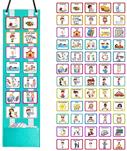 60 Pieces Visual Schedule Cards for Kids Classroom School,Removable Wall Planner Hook and Loop Dots by Create Visual Aids for Autism,ADHD, Aspergers, Send, Speech and Language(Green)