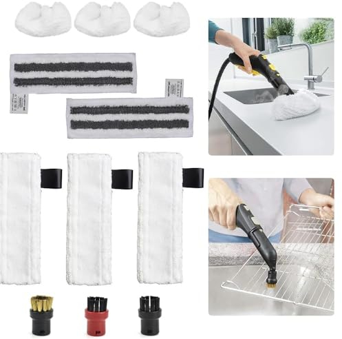 HAOMEEDUO 11 Stück Zubehör Kompatibel mit Kärcher Dampfreiniger Easyfix SC2 SC3 SC4 SC5 (3 Mikrofaser Tücher für Bodendüse + 3 Wischtücher für Handdüse + 2 Schleiflappen + 3 Rundbürsten Ersatzteile)