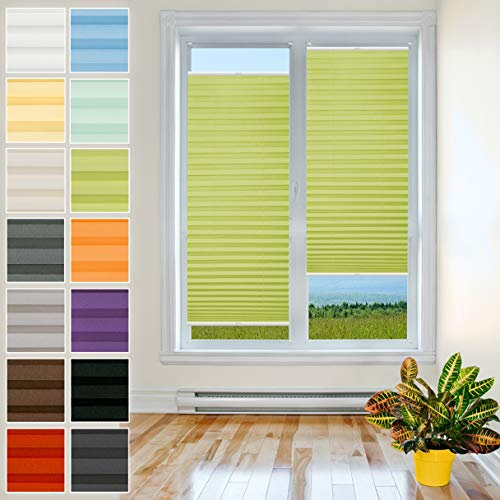 Plisart Premium Plissee Klemmfix Ohne Bohren, Grün 35x110cm, Sonnenschutz, Lichtdurchlässig, Easyfix Rollo Plissees für Fenster, Faltrollo, Jalousie zum Klemmen, Plisseerollo