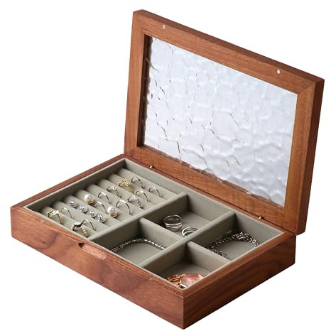 EURIELK Wooden Jewelry Box, Vintage Medium Size Organizer, ek06-m-walnut