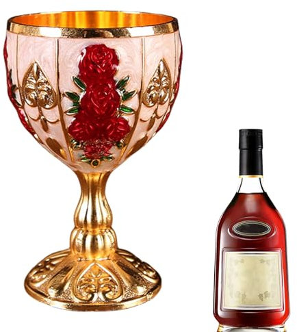 CENRF Verre en verre à calice élégant avec motif floral en relief rétro en alliage de zinc 30 ml pour armoire à vin maison, , mariage, verre