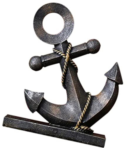 Statue vintage rétro en résine avec motif ancre de bateau sur le thème de la plage nautique pour la maison, le jardin, le bar – Plaque murale en métal à suspendre – Figurine de collection d'intérieur