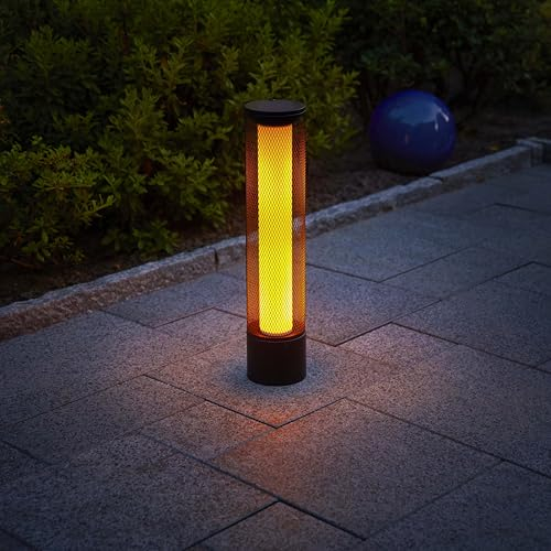 Northpoint LED Solar Stehlampe Lichtsäule Garten Lampe Leuchte Flacker- und Flammeffekt Metall Gitteroptik für Außen 59cm hoch Feuereffekt