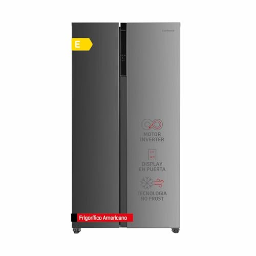 Corberó - Frigorífico Americano | CFSBSH634NFX | 442L| 186 cm| No Frost | Inverter | Display | Luz LED | 2 Cajones | Función ECO | Estantes de Cristal | Silver Trim | Inox