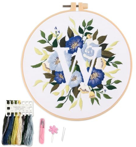 Myfelicity broderikit för nybörjare och vuxna, design med blommor och bokstäver (423-W)