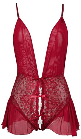 HOTSO Sexy Body da Donna Uno Pezzo Cattivo pizzo Floreale Teddy Babydoll Lingerie Transparente Intima da Notte Scollo V profondo Bodysuit Aperto Erotics Sleepwear Senza Schienale Hollow Pigiama