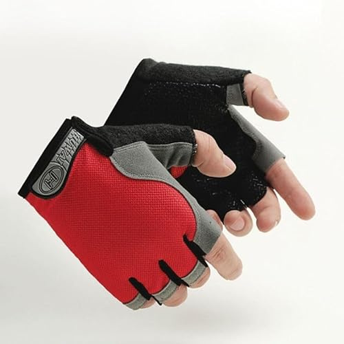 JoyousMall Guanti estivi da ciclismo con tessuto a rete traspirante, design a mezze dita per comfort e attenuazione degli urti (L rosso)