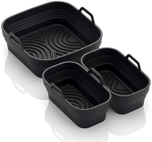 FRITTI® Silikonform Heißluftfritteuse 3 Silikonformen für Airfryer Kammern Air Fryer Zubehör Silikon Backform rechteckig BPA frei. Auflaufform für Ninja Philips Cosori Tefal Silikoneinsätze