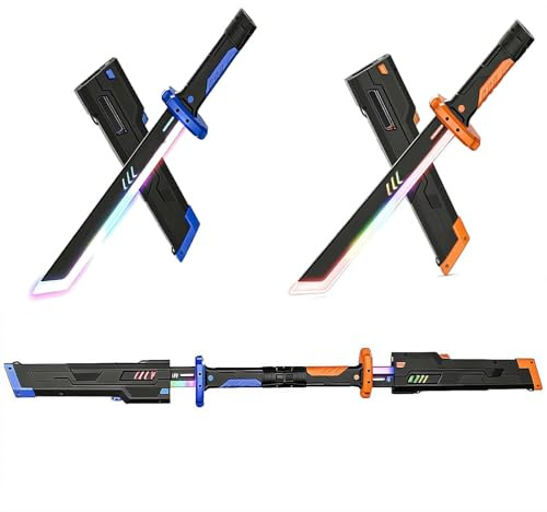 Sparkblade svärd med gnistor, lysande lumi fyra tigersvärd, flerfärgade LED-lampor, present till son, används för cosplay, jul, fest (blå + orange)