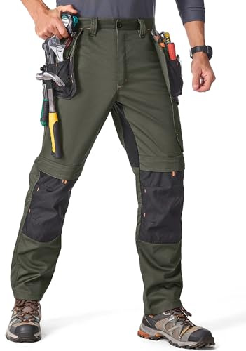 mosingle Men's Work Trousers Durable Stretch Cargo Construction Trousers Heavy Duty Safety Workwear with Multiple Pockets #9927-Army Green-36