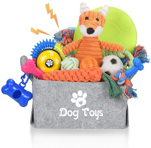 LECHONG 21 PACK Puppy Toys Set, Enriched Puppy Toys from 8 Weeks to 12 Weeks Small Dogs with Dog Toy Box for Teething Playing and Training, Fox Style
