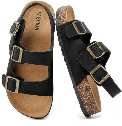 zaxunai sandaler sandaler flickor pojkar barn med kork fotbädd justerbara remmar spänne tofflor, halkfri gummisula skum sandaletter vandring