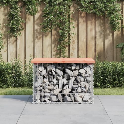 KPOUTRFG Panca da giardino in legno di Douglas con base a gabbioni e imbottitura in pietra, per terrazza e giardino, 63 x 44 x 42 cm, panca a gabbione in gabbioni, panca da giardino per terrazza
