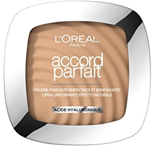 L'Oréal Paris - Poudre Fondante Perfectrice Bienfaisante - Enrichie en Pigments Minéraux & Acide Hyaluronique - Tous les Types de Peaux - Accord Parfait - Teinte : Beige Rosé (3.R) - 9 g