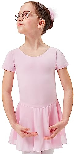 tanzmuster ® Ballettkleid Mädchen Kurzarm - Lucy - Baumwolle - Chiffon Röckchen - hellrosa 116-122