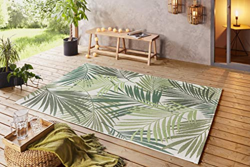 NORTHRUGS In- und Outdoor Teppich 120x170cm - Wetterfest Boho Modern Palmen Blätter Florales Muster Läufer Terrassenteppich Balkonteppich Küchenläufer Badteppich Wohnzimmerteppich Wasserfest in Grün