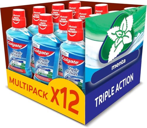 Colgate Enjuague Bucal Triple Action Antibacteriano, Pack 12 Uds x 500 ml