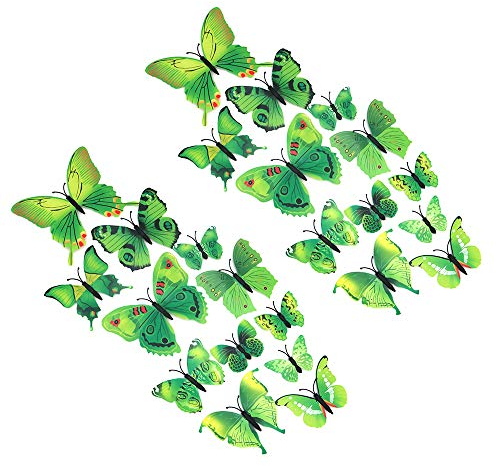 Shiwaki 24pcs Simulazione 3D Farfalla Tridimensionale Magnete Adesivo da Parete Decorazione Frigorifero Adesivo Decorazione della casa (Verde)