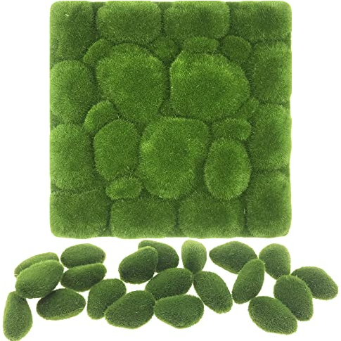 NA Woohome 20 Stück Künstliche Moosfelsen Dekorative und Künstliche Rasen Miniatur Moosbälle, 30 x 30CM Kunstrasen Rasen Moosfelsen und Künstliche Moos Steine für Miniatur Ornament, Garten