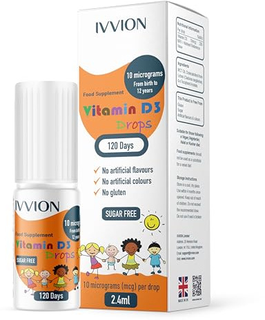 IVVION Vegan D3 Drops - 10 UG 120 Drops- Daily 400 IU D3 Supplement for Infant and Young Children