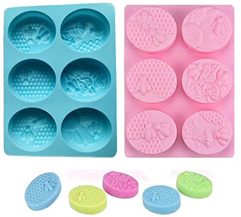2 Pezzi 3D a Nido D'ape Sapone Stampo, Stampo per Sapone Ovale in Silicone, 6 Cavità, per Stampo per Sapone Artigianale, Stampo per Torta Fai-da-te, Stampo per Cioccolato Biscotto