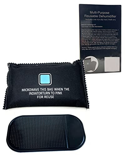 Reusable Car Interior Dehumidifier Bag for Car Dashboard, Ideal for Use in Vehicles, Automotive Dehumidifier, for Preventing Mould and Mildew (1 x Car Dehumidifier + Anti Slip Mat)